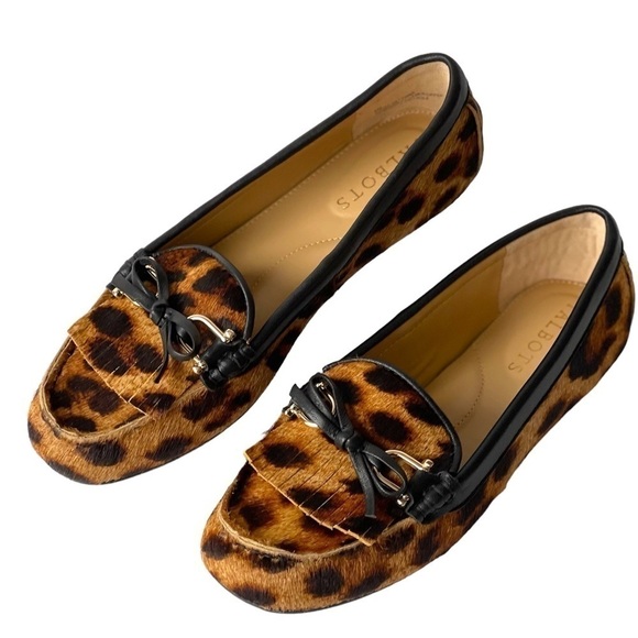 Talbots Leopard Loafer Flats Slip-On Shoes Fur Fringe Tassel Bow, Sz 5M - Picture 3 of 11